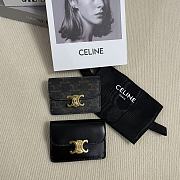Okify Celine Card Holder With Flap Triomphe In Shiny Calfskin Black / Triomphe Canvas Tan - 2