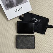 Okify Celine Card Holder With Flap Triomphe In Shiny Calfskin Black / Triomphe Canvas Tan - 3