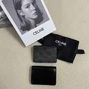 Okify Celine Card Holder With Flap Triomphe In Shiny Calfskin Black / Triomphe Canvas Tan - 4