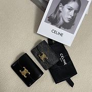 Okify Celine Card Holder With Flap Triomphe In Shiny Calfskin Black / Triomphe Canvas Tan - 6
