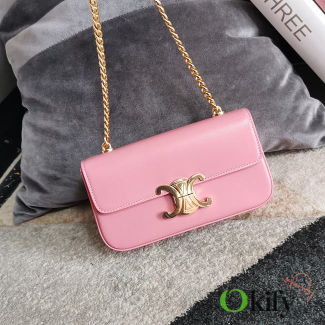 Okify Celine Chain Shoulder Bag Claude In Shiny Calfskin Pink - 1