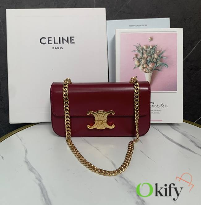 Okify Celine Chain Shoulder Bag Claude In Shiny Calfskin Red - 1