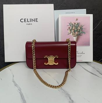 Okify Celine Chain Shoulder Bag Claude In Shiny Calfskin Red