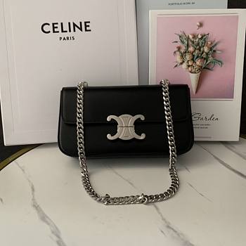 Okify Celine Chain Shoulder Bag Claude In Shiny Calfskin Black Silver Hardware