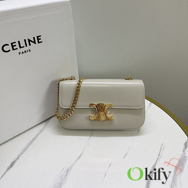 Okify Celine Chain Shoulder Bag Claude In Shiny Calfskin White - 1