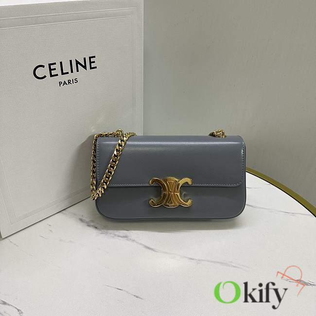 Okify Celine Chain Shoulder Bag Claude In Shiny Calfskin Blue - 1