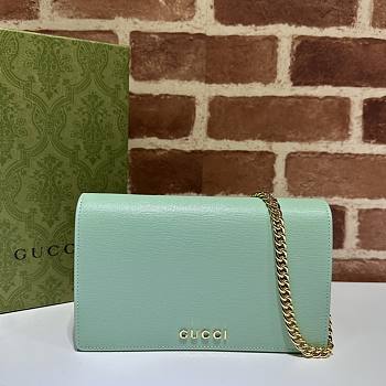 Okify Gucci Chain Wallet With Gucci Script Pale Green Leather 