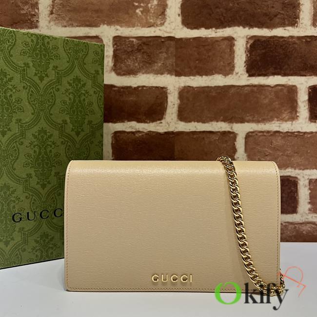Okify Gucci Chain Wallet With Gucci Script Beige Leather - 1