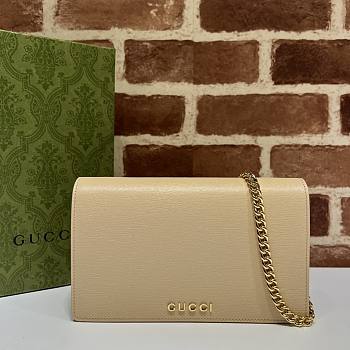 Okify Gucci Chain Wallet With Gucci Script Beige Leather
