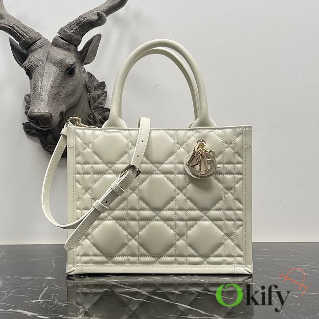 Okify Small Dior Book Tote White Macrocannage Calfskin - 1