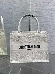 Okify Small Dior Book Tote White D-Lace Butterfly Embroidery With 3d Macrame Effect - 1