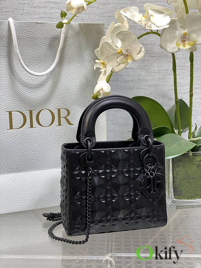 Okify Mini Lady Dior Bag Black Cannage Calfskin with Diamond Motif - 1