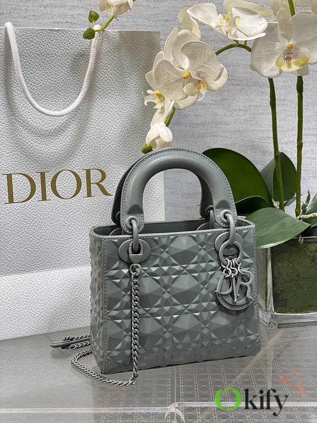 Okify Mini Lady Dior Bag Gray Cannage Calfskin with Diamond Motif - 1