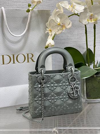 Okify Mini Lady Dior Bag Gray Cannage Calfskin with Diamond Motif