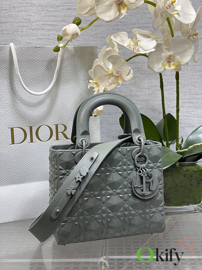 Okify Small Lady Dior My ABC Dior Bag Gray Cannage Calfskin With Diamond Motif - 1