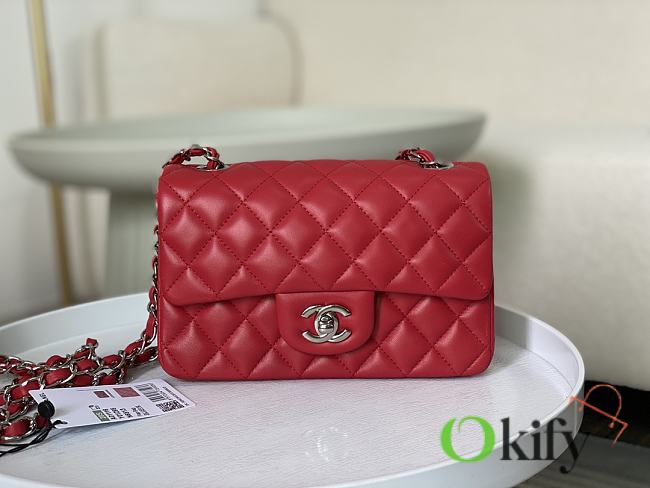 Okify CC Classic Flap Bag 20 Lambskin Red In Silver Hardware - 1