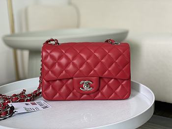 Okify CC Classic Flap Bag 20 Lambskin Red In Silver Hardware