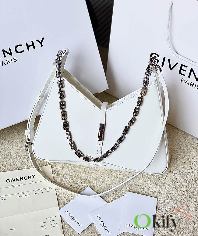 Okify Givenchy Small Cut Out Bag In Box Leather With Chain White - 1