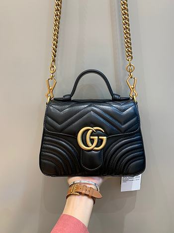 Okify Gucci GG Marmont Mini Top Handle Bag Black Chevron Leather With Heart 