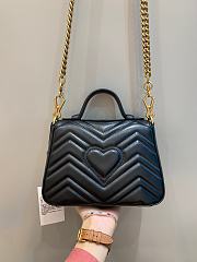 Okify Gucci GG Marmont Mini Top Handle Bag Black Chevron Leather With Heart  - 6