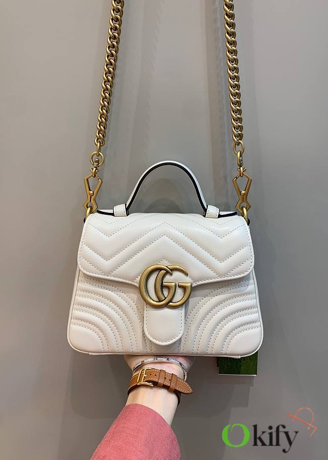Okify Gucci GG Marmont Mini Top Handle Bag White Chevron Leather With Heart - 1