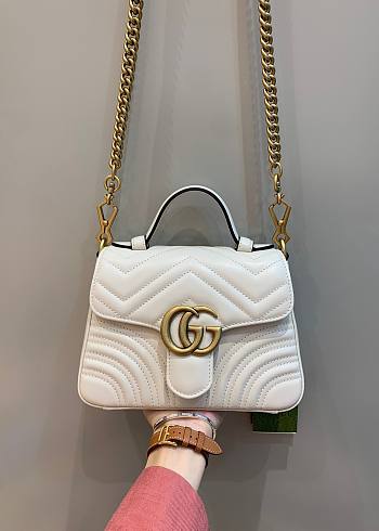 Okify Gucci GG Marmont Mini Top Handle Bag White Chevron Leather With Heart