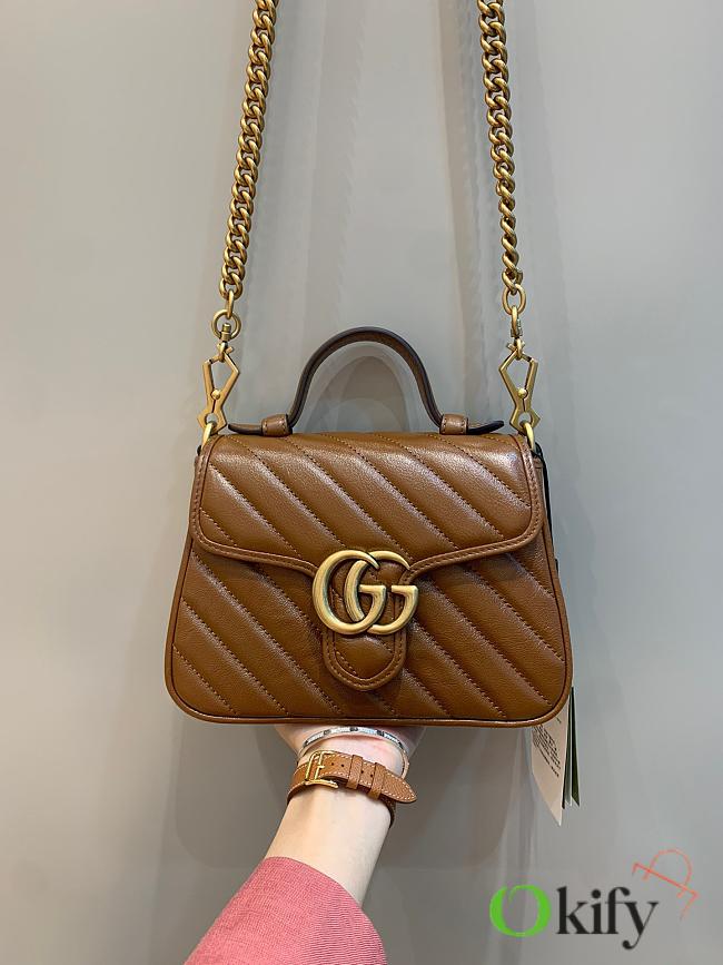 Okify Gucci GG Marmont Mini Top Handle Bag Brown Quilted Leather - 1