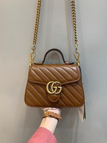 Okify Gucci GG Marmont Mini Top Handle Bag Brown Quilted Leather