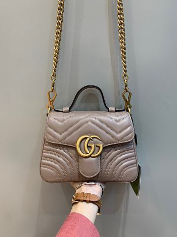 Okify Gucci GG Marmont Mini Top Handle Bag Nude Chevron Leather With Heart