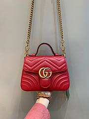 Okify Gucci GG Marmont Mini Top Handle Bag Red Chevron Leather With Heart - 1