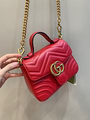 Okify Gucci GG Marmont Mini Top Handle Bag Red Chevron Leather With Heart - 2