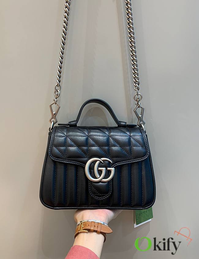 Okify Gucci GG Marmont Mini Top Handle Bag Black Leather Gold Hardware  - 1