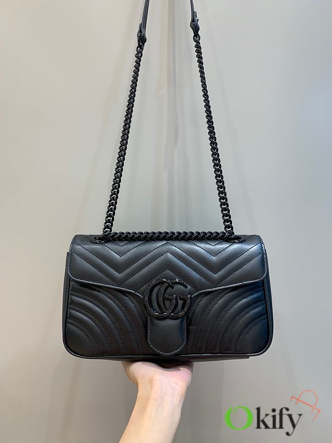 Okify Gucci GG Marmont Small Shoulder Bag Black Chevron Leather Black Hardware - 1