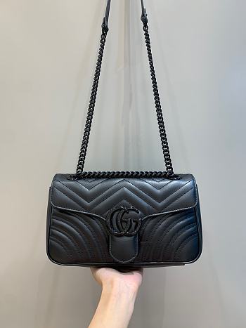 Okify Gucci GG Marmont Small Shoulder Bag Black Chevron Leather Black Hardware