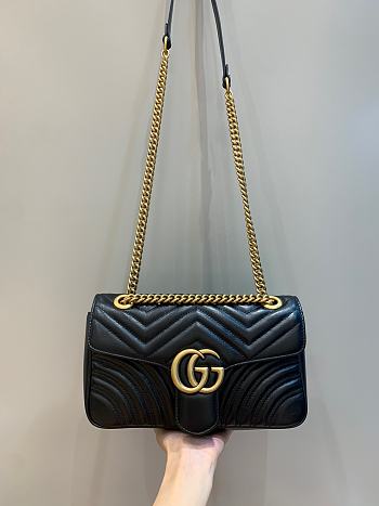 Okify Gucci GG Marmont Small Shoulder Bag Black Chevron Leather Gold Hardware