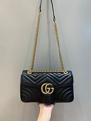 Okify Gucci GG Marmont Small Shoulder Bag Black Chevron Leather Gold Hardware - 2
