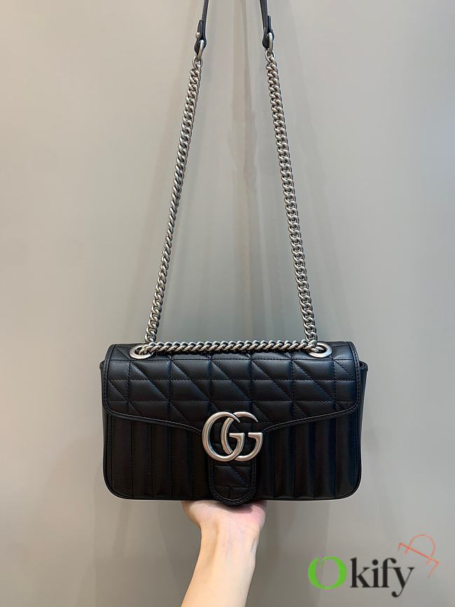 Okify Gucci GG Marmont Small Shoulder Bag Black Leather Silver Hardware - 1