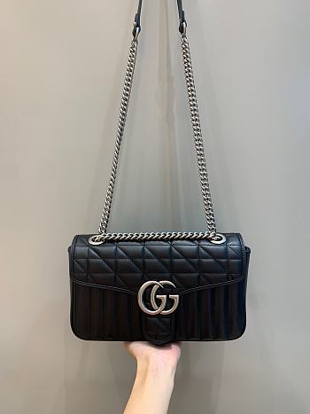 Okify Gucci GG Marmont Small Shoulder Bag Black Leather Silver Hardware