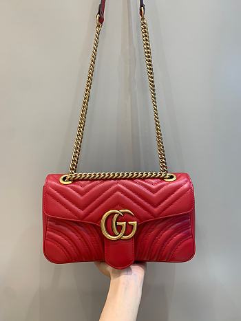 Okify Gucci GG Marmont Small Shoulder Bag Red Chevron Leather With Heart