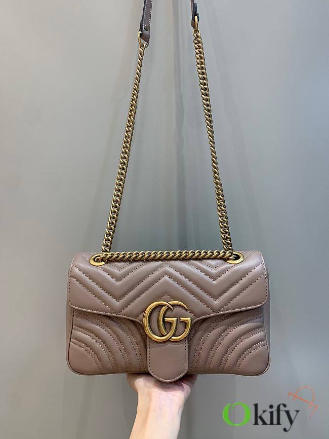 Okify Gucci GG Marmont Small Shoulder Bag Nude Chevron Leather With Heart - 1