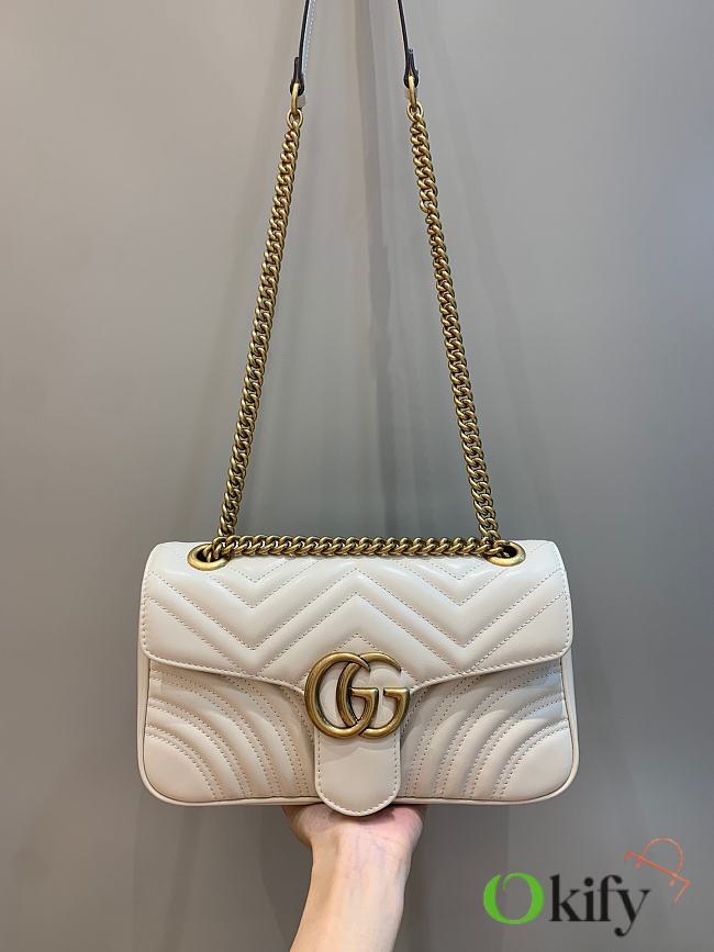 Okify Gucci GG Marmont Small Shoulder Bag White Chevron Leather With Heart - 1