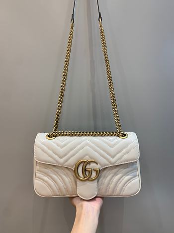 Okify Gucci GG Marmont Small Shoulder Bag White Chevron Leather With Heart