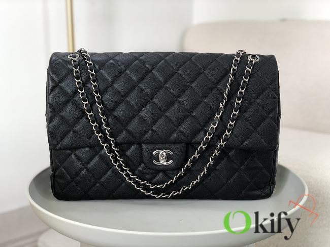 Okify Chanel XL Flap Bag Black Silver Hardware  - 1