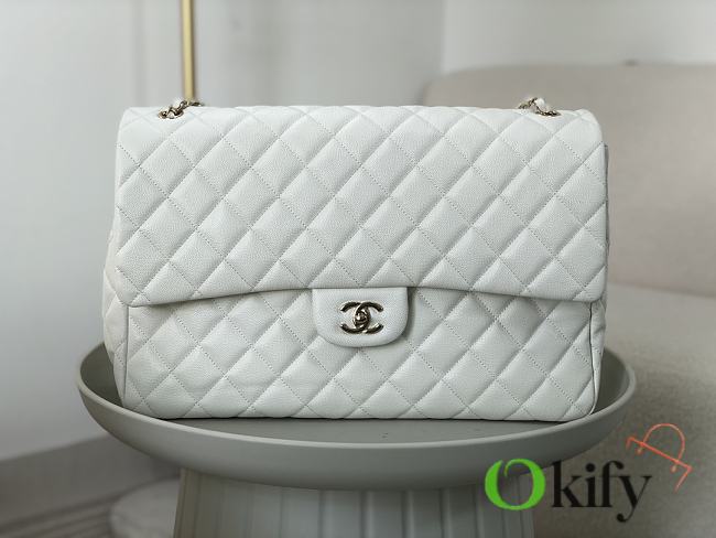 Okify Chanel XL Flap Bag White Gold Hardware - 1