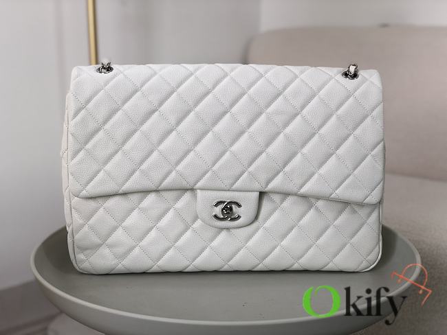 Okify Chanel XL Flap Bag White Silver Hardware - 1