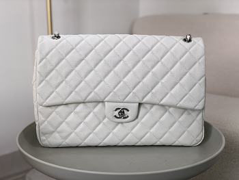 Okify Chanel XL Flap Bag White Silver Hardware