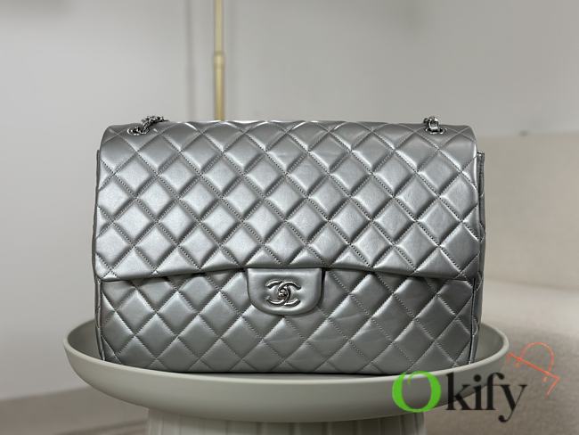 Okify Chanel XL Flap Bag Silver Silver Hardware - 1