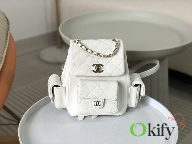 Okify Chanel White Quilted Caviar Mini Backpack Gold Hardware - 1