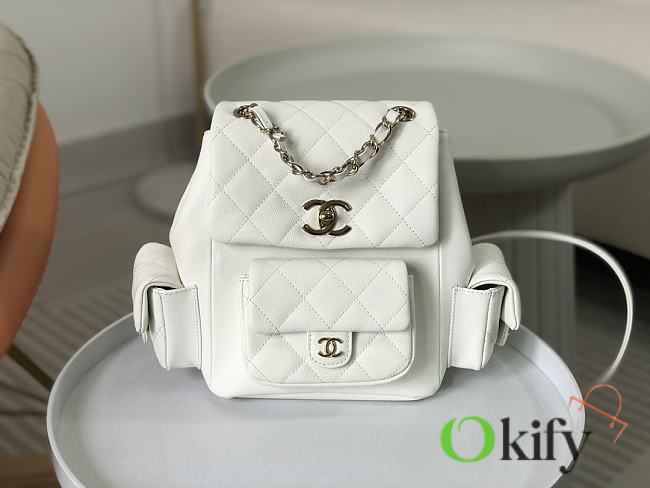 Okify Chanel White Quilted Caviar Small Backpack Gold Hardware - 1
