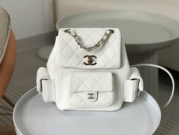 Okify Chanel White Quilted Caviar Small Backpack Gold Hardware